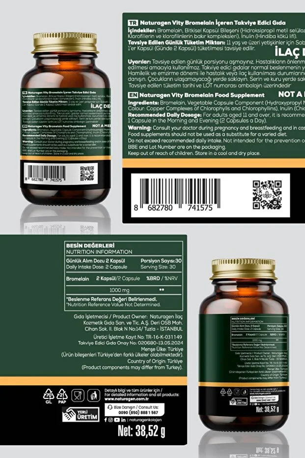 Bromelain 2500 GDU 1000 mg 60 Kapsül | Ananas Kaynaklı Enzim | Yüksek Enzim Aktivitesi
